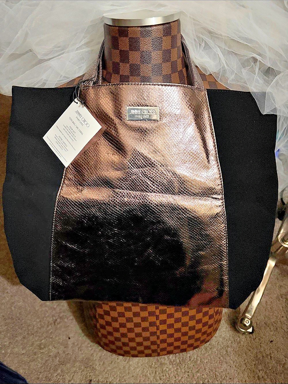 Jimmy Choo Parfums Tote Bag Metallic Brown & Black NWT